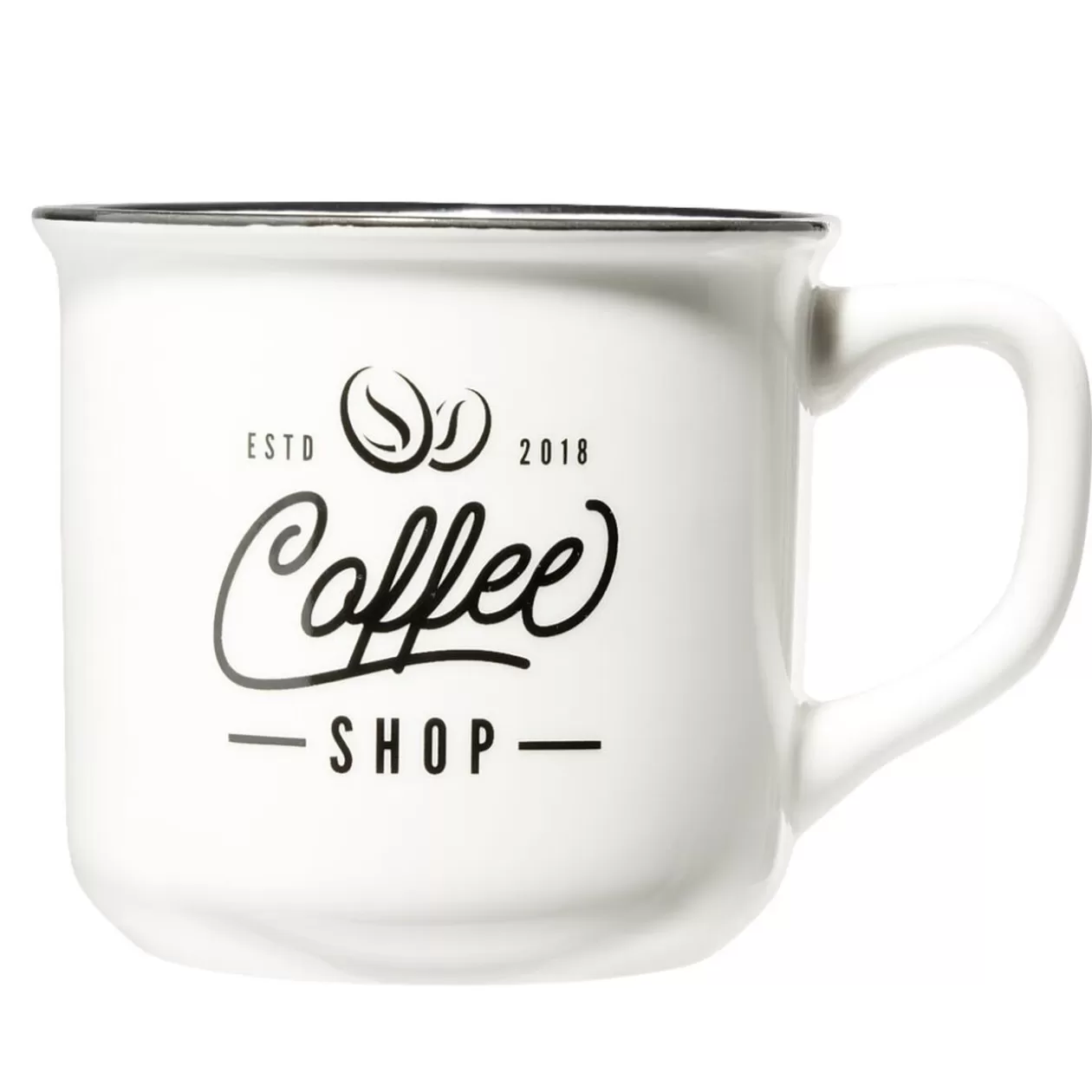 Gifi Mug café en porcelaine effet email blanc bord noir Coffee shop 33cl H8,5cm< Vaisselle Et Accessoires De Table