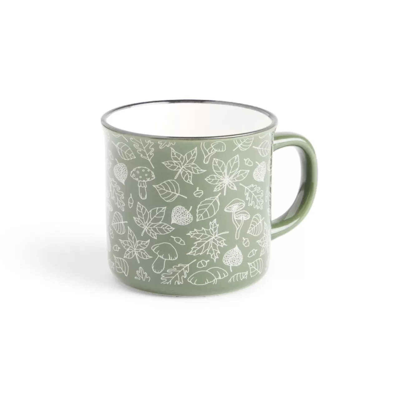 Mug décor feuille automne en porcelaine vert et blanc 320ml>Gifi Clearance