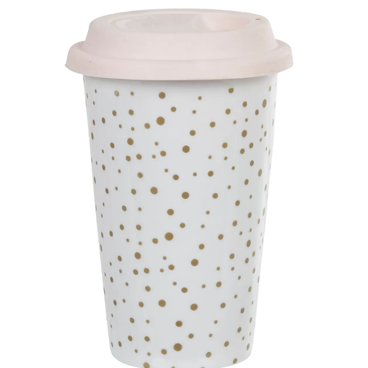 Mug de transport blanc pois doré avec couvercle>Gifi New