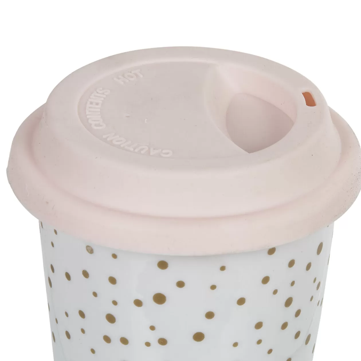 Mug de transport blanc pois doré avec couvercle>Gifi New
