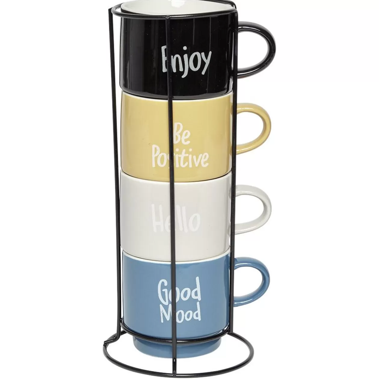 Mug en faïence avec support en métal x4>Gifi Outlet