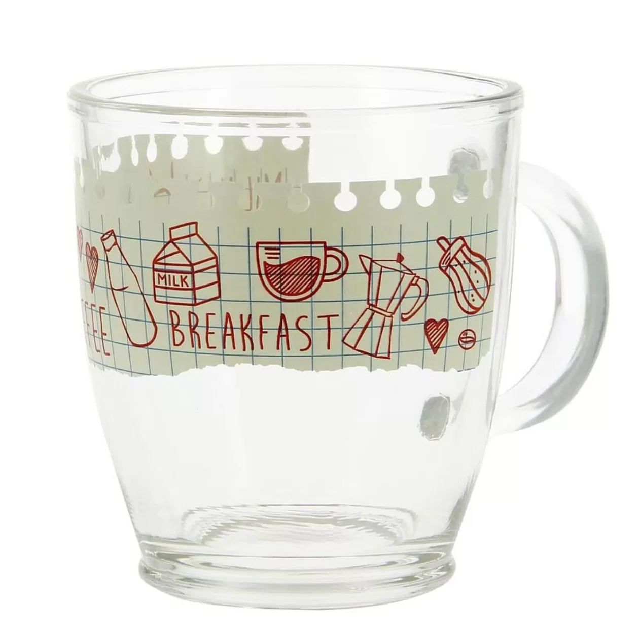 Mug en verre 38 cl transparent motif bloc note petit déjeuner>Gifi Online