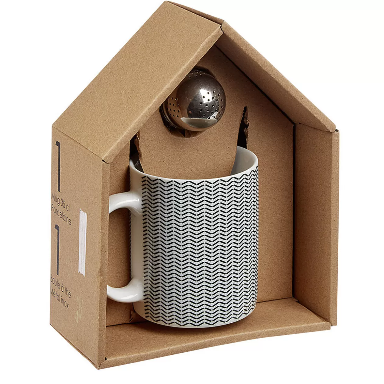 Mug porcelaine avec boule à thé inox noir blanc 35 cl>Gifi Cheap