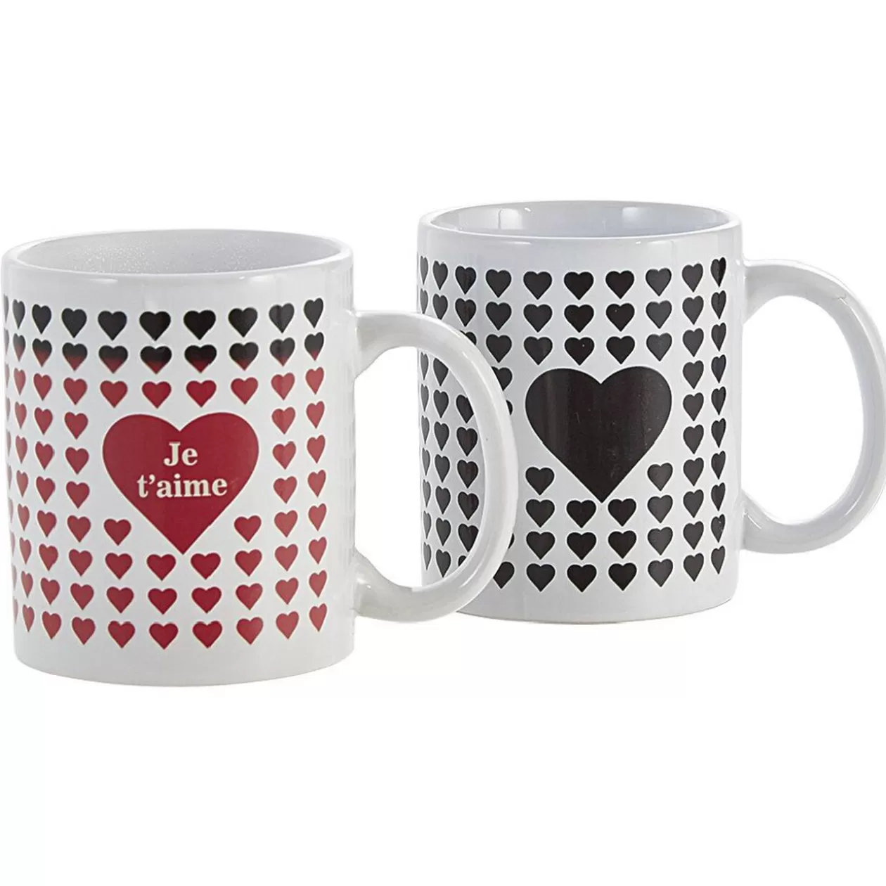 Mug thermoréactif coeur noir et rouge en grès x2>Gifi Shop