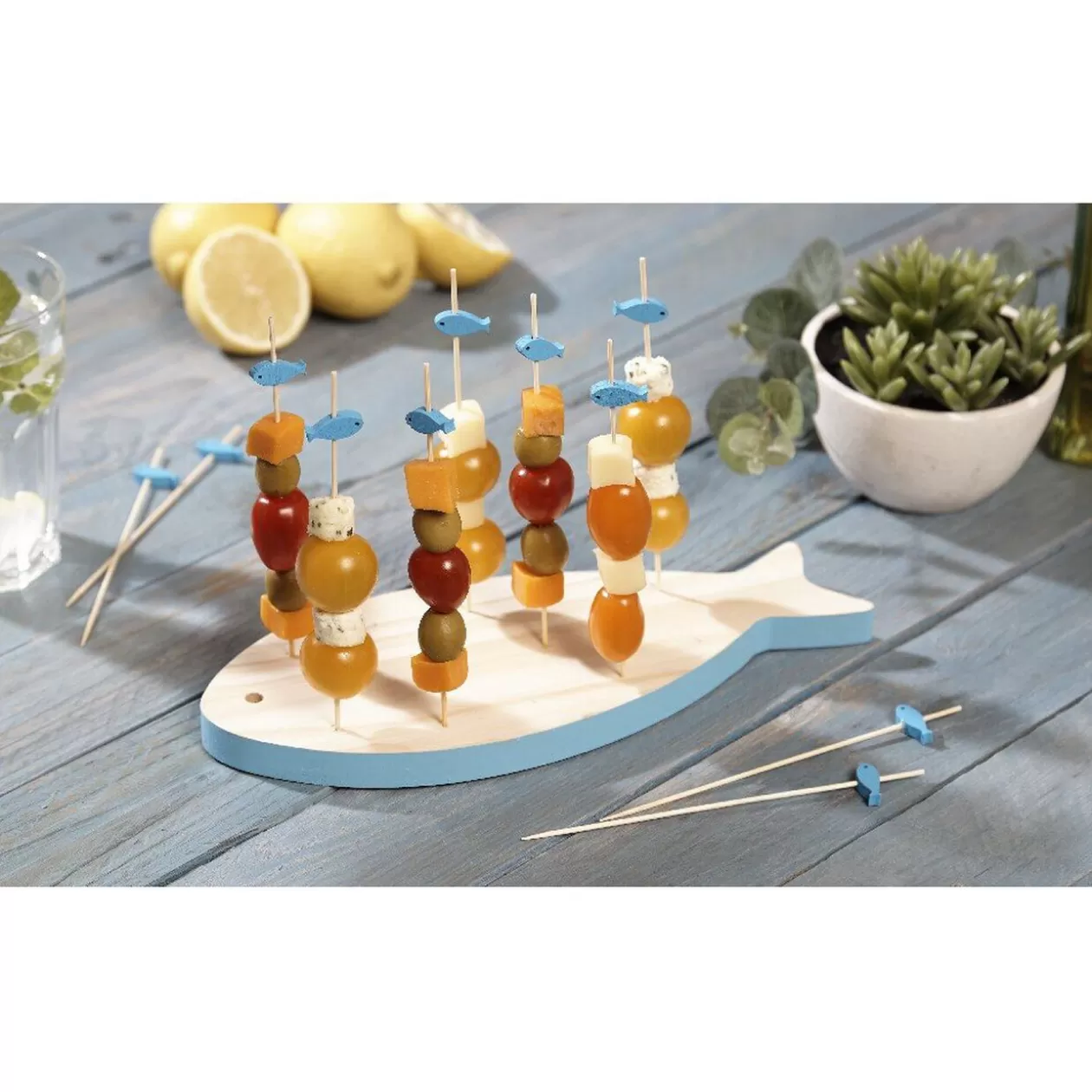 Planche support à pics apéritifs en bois forme poisson>Gifi Outlet