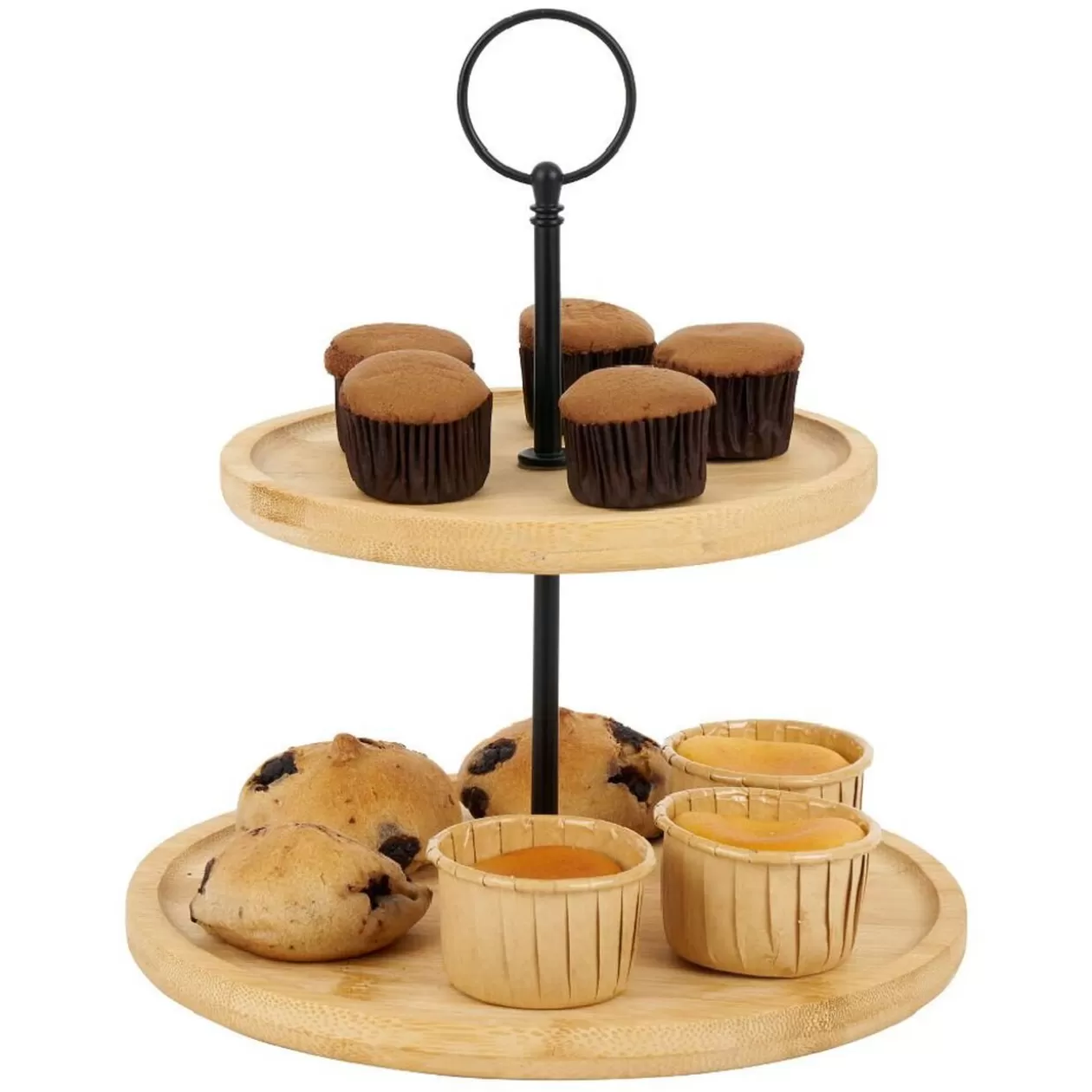 Gifi Plateau de présentation 2 niveaux en bambou et fer Ø16,5xH21,5cm< Vaisselle Et Accessoires De Table