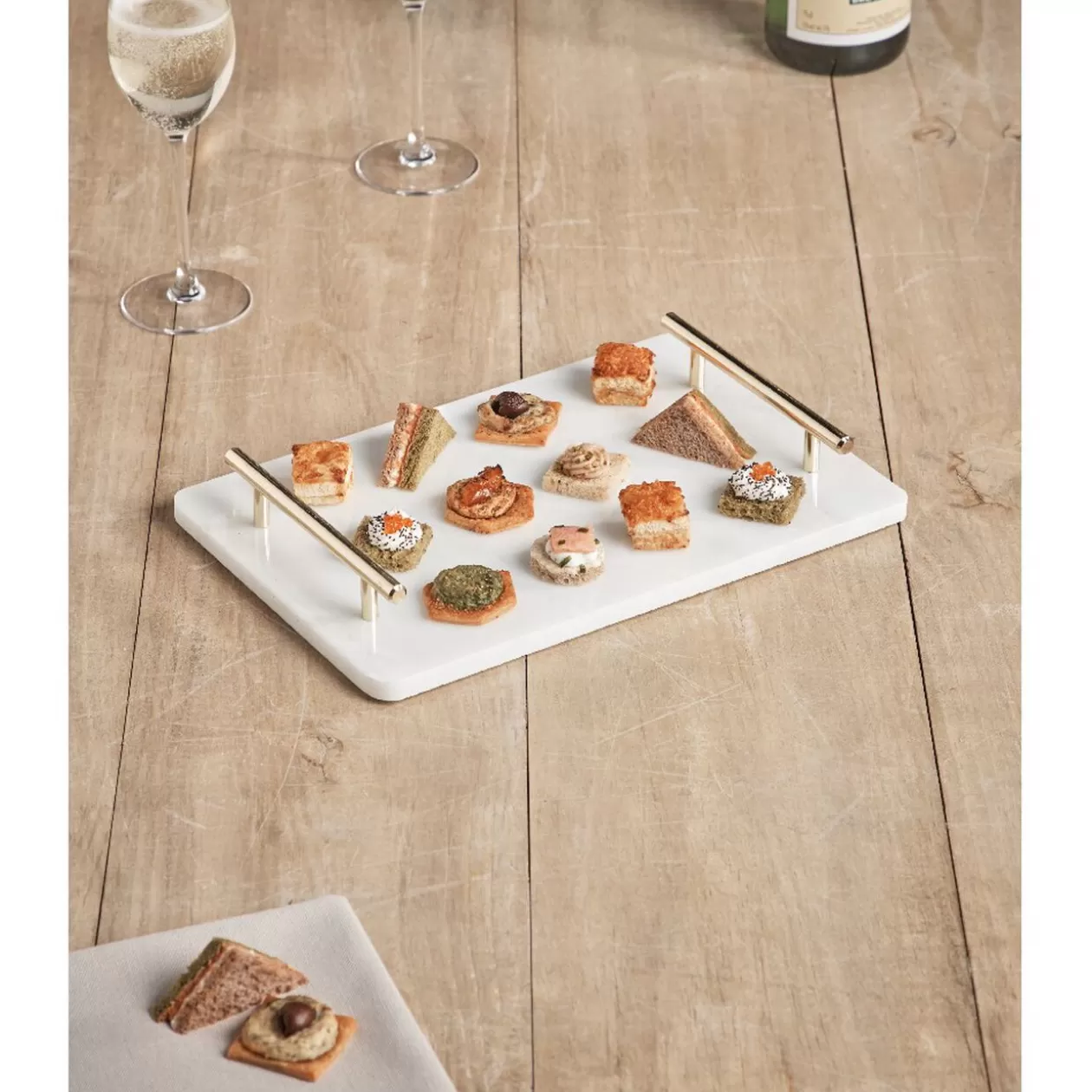 Gifi Plateau de service en marbre blanc avec anses doré< Vaisselle Et Accessoires De Table