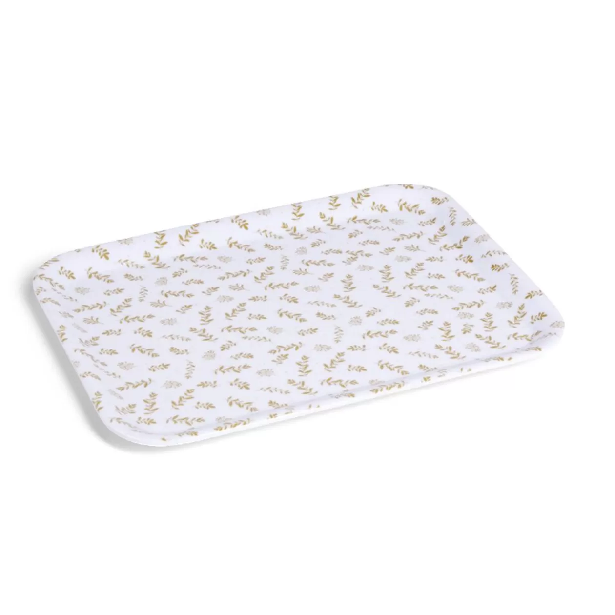 Gifi Plateau de service rectangulaire mélaminé blanc motif feuillage doré 21x28cm< Vaisselle Et Accessoires De Table