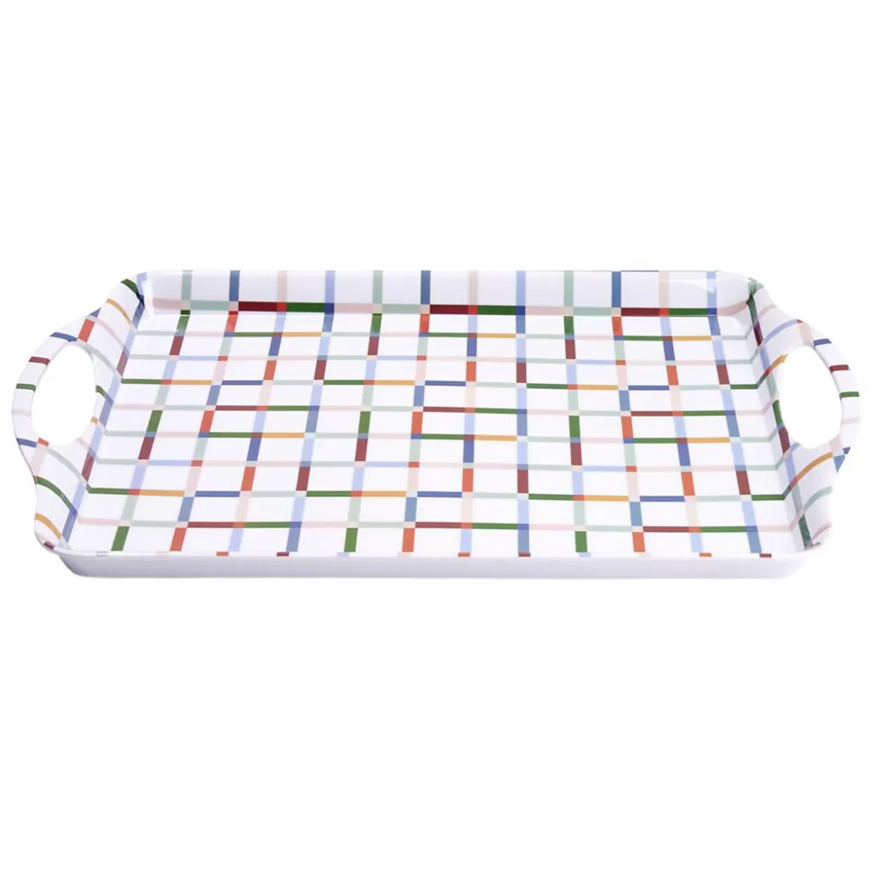 Gifi Plateau rectangulaire blanc motifs carreaux multicolores 34x50,5cm< Vaisselle Et Accessoires De Table