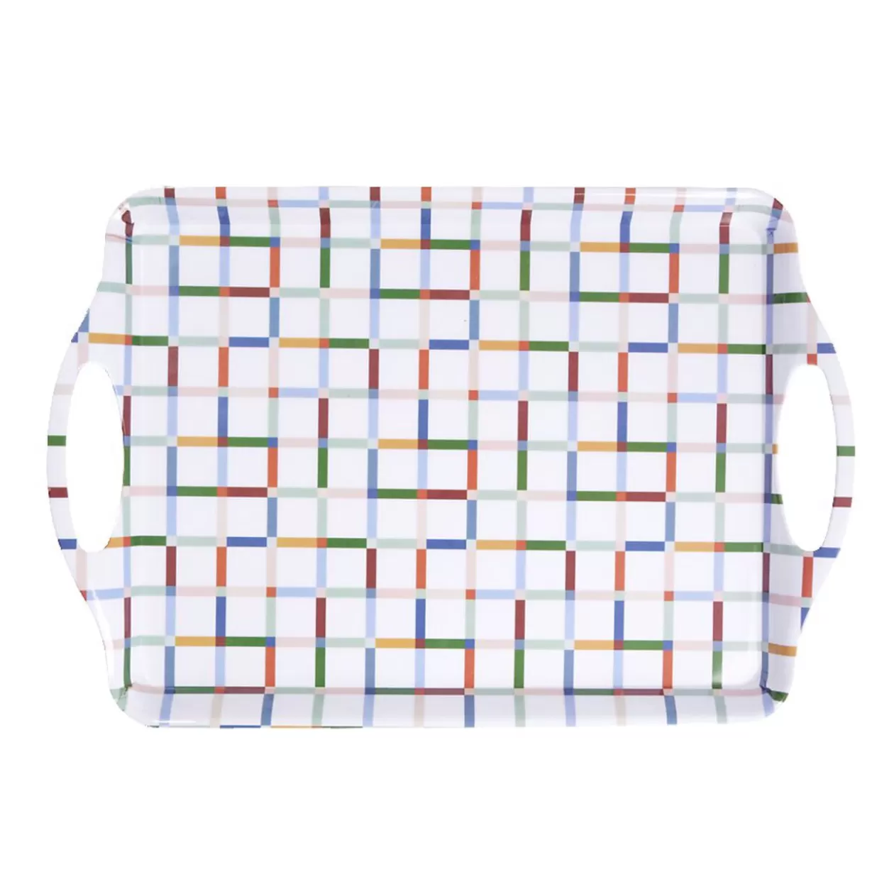 Gifi Plateau rectangulaire blanc motifs carreaux multicolores 34x50,5cm< Vaisselle Et Accessoires De Table