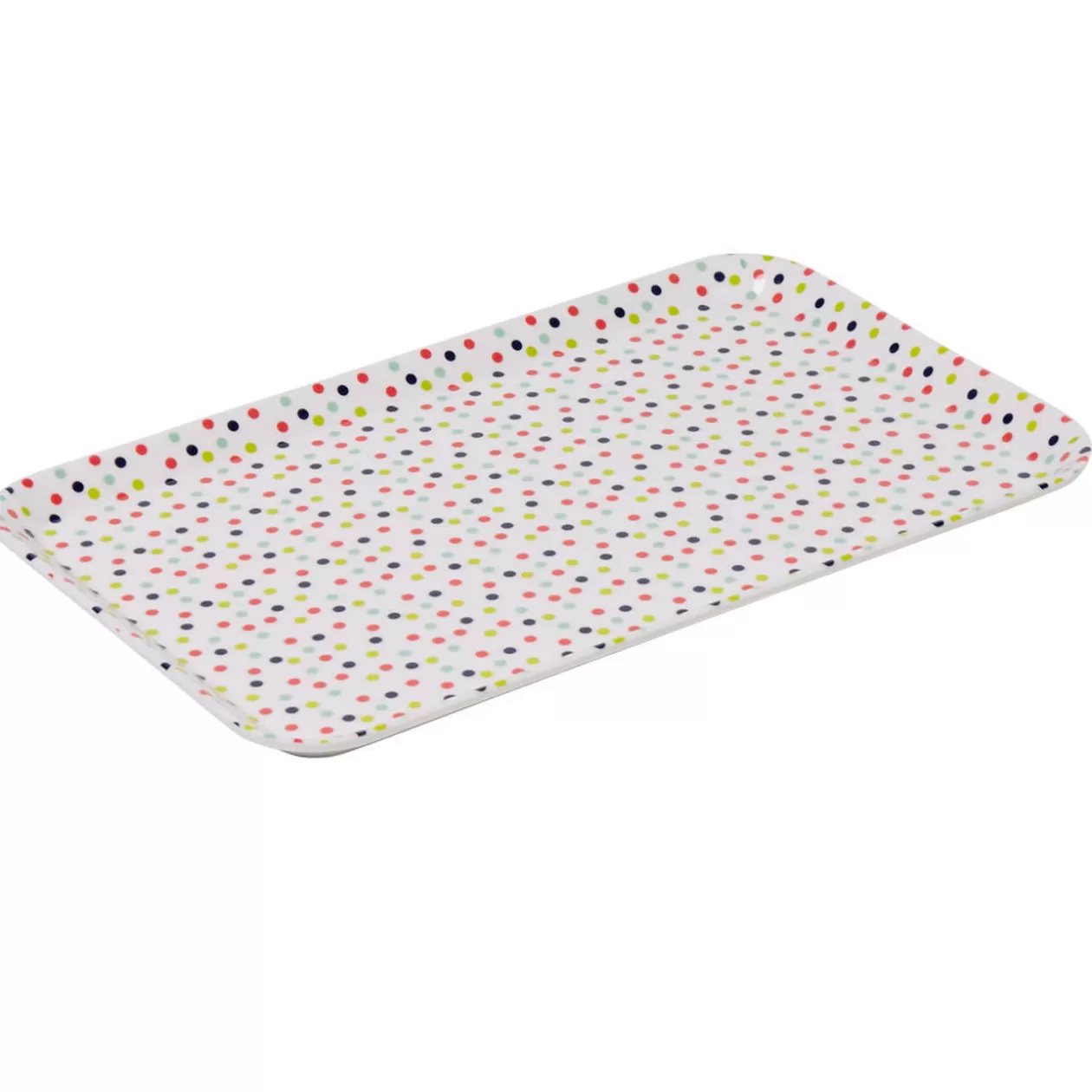 Gifi Plateau rectangulaire mélamine blanc motif pois multicolores< Vaisselle Et Accessoires De Table