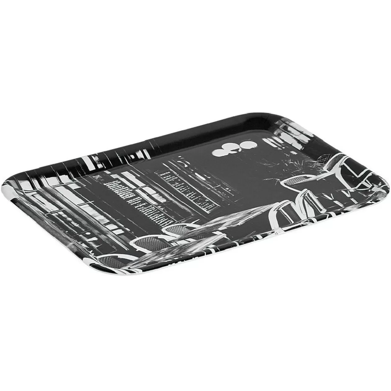 Plateau rectangulaire mélamine design bistrot noir et blanc>Gifi Outlet