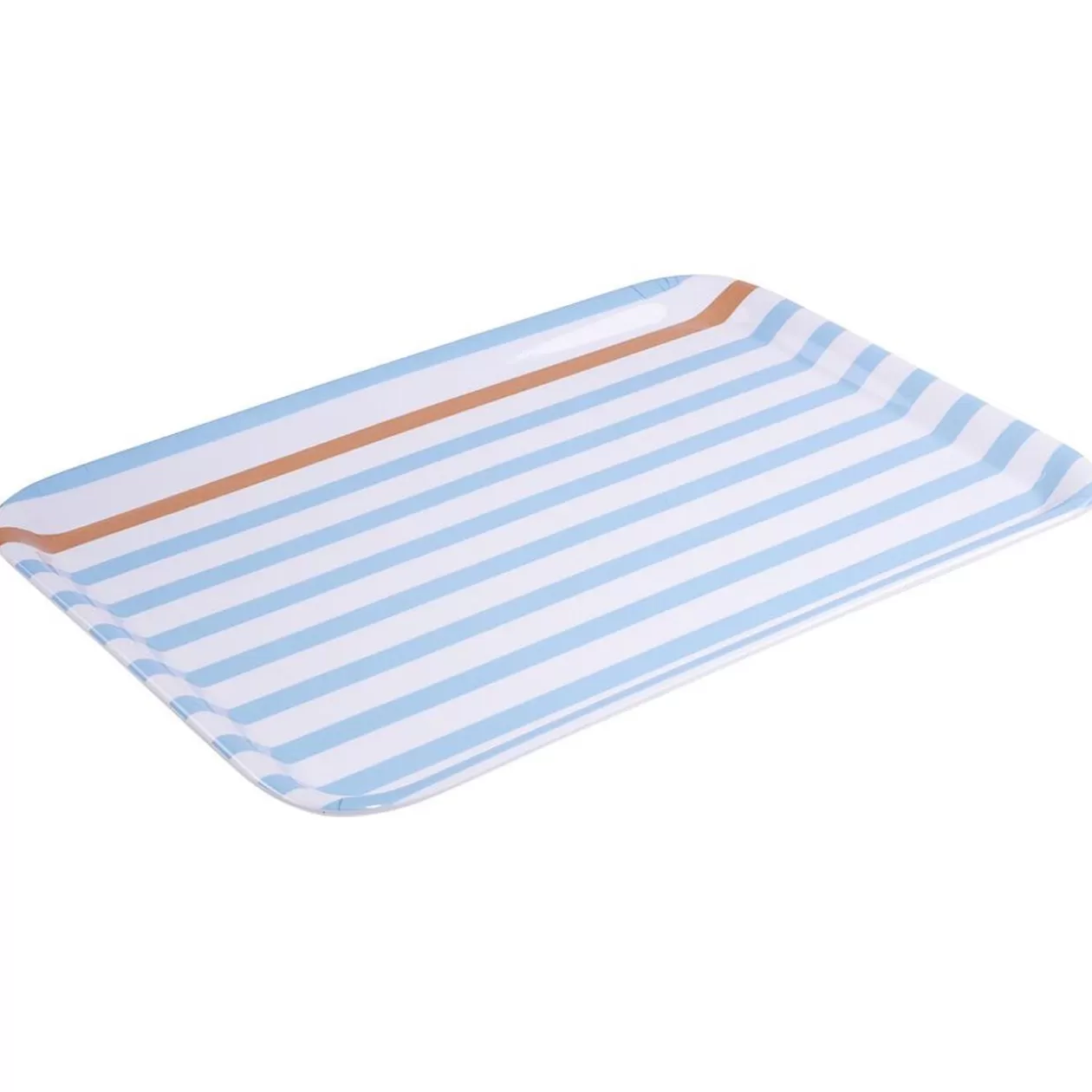 Plateau rectangulaire rayé bleu blanc liseré orange plastique 45x31cm>Gifi Outlet