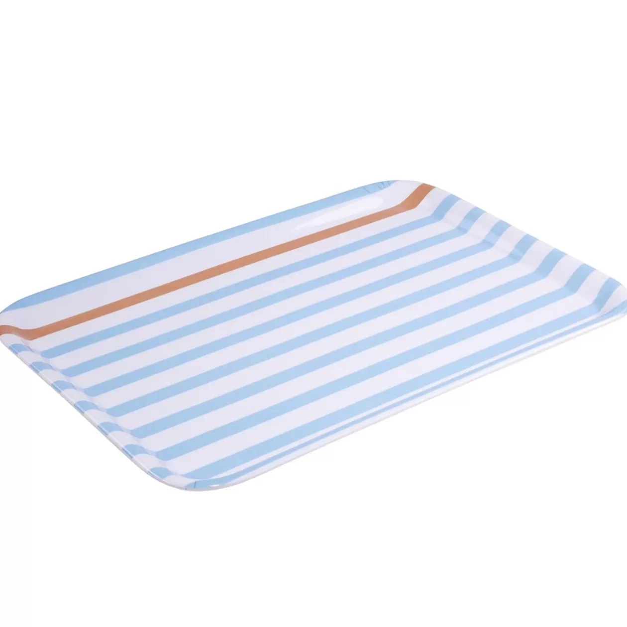 Plateau rectangulaire rayé bleu blanc liseré orange plastique 45x31cm>Gifi Outlet