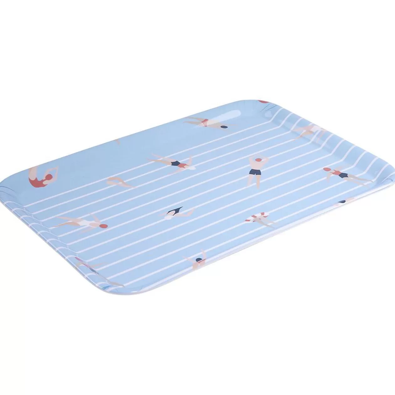Plateau rectangulaire rayé bleu blanc motif nageur - plastique 45x31cm>Gifi Best