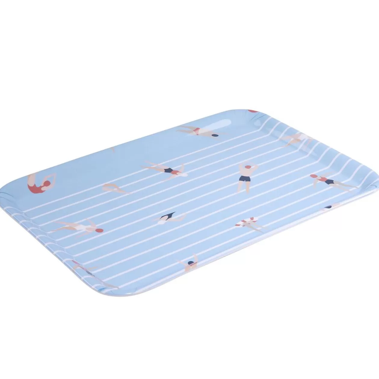 Plateau rectangulaire rayé bleu blanc motif nageur - plastique 45x31cm>Gifi Best