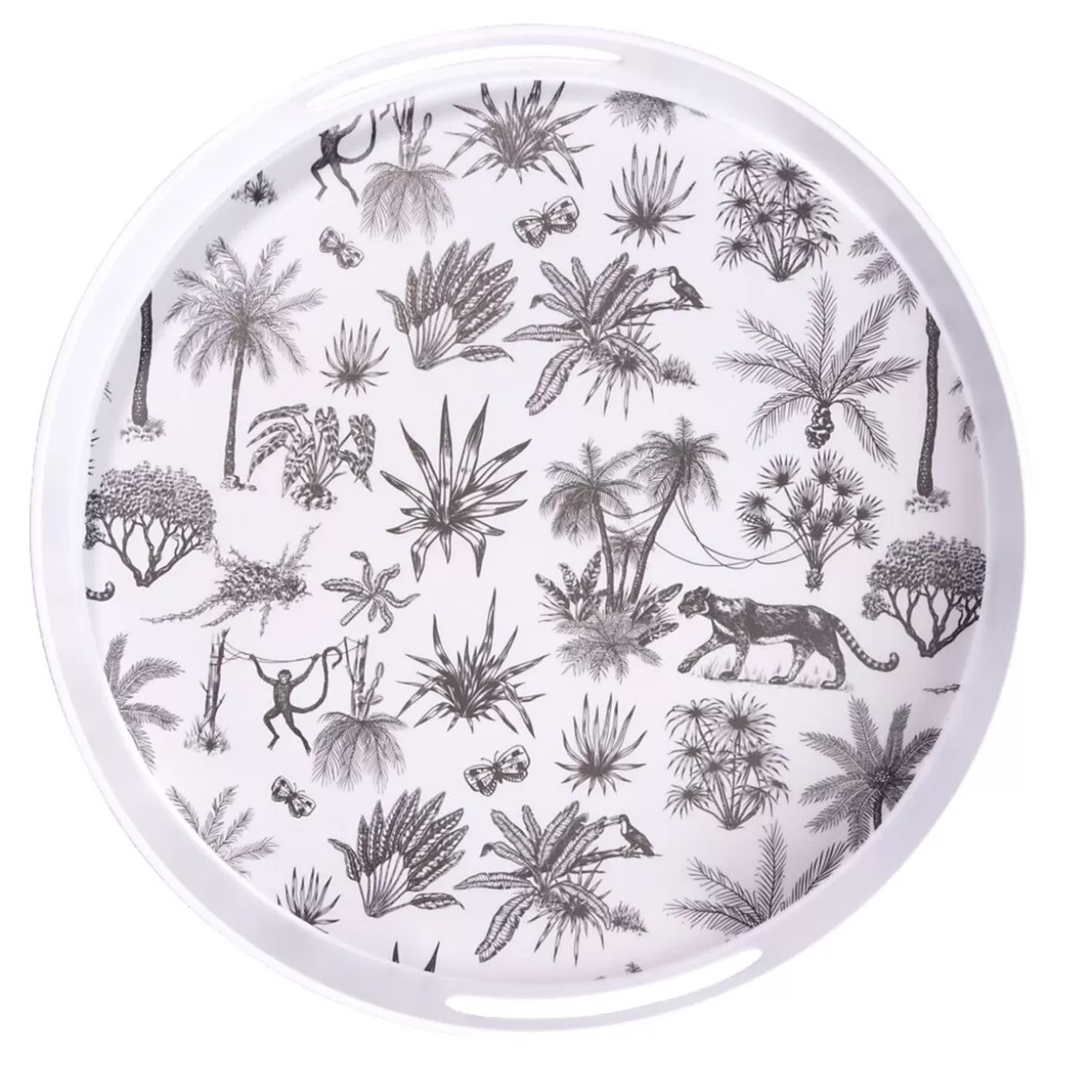 Gifi Plateau rond mélaminé motif savane blanc et noir Ø34,5xH5cm< Vaisselle Et Accessoires De Table