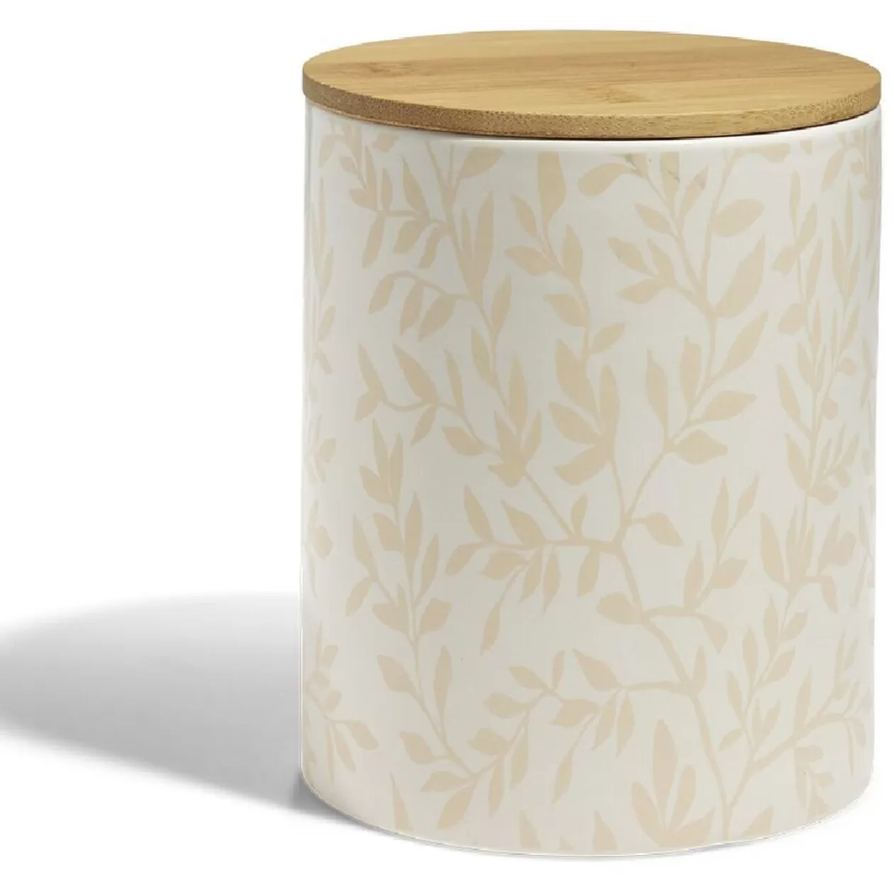 Gifi Pot de conservation 1,6L grès motif feuillage couvercle bambou Ø12xH14,5cm< Conservation Alimentaire