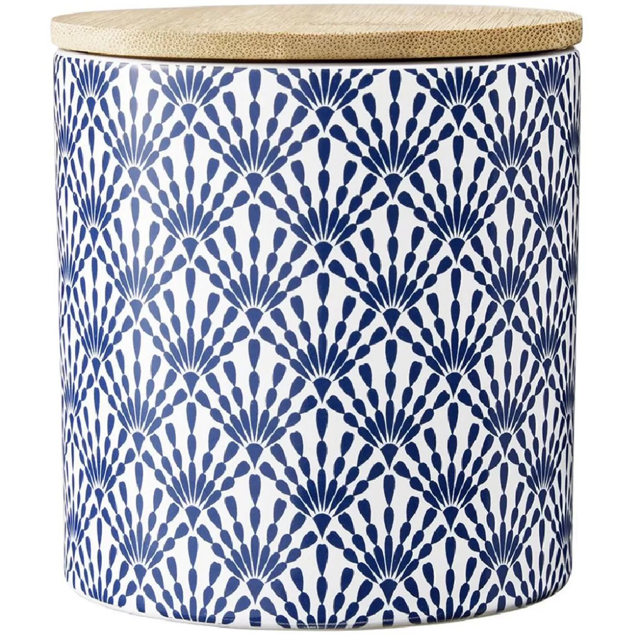 Gifi Pot en céramique à motif bleu avec couvercle en bois H10,5 cm< Conservation Alimentaire