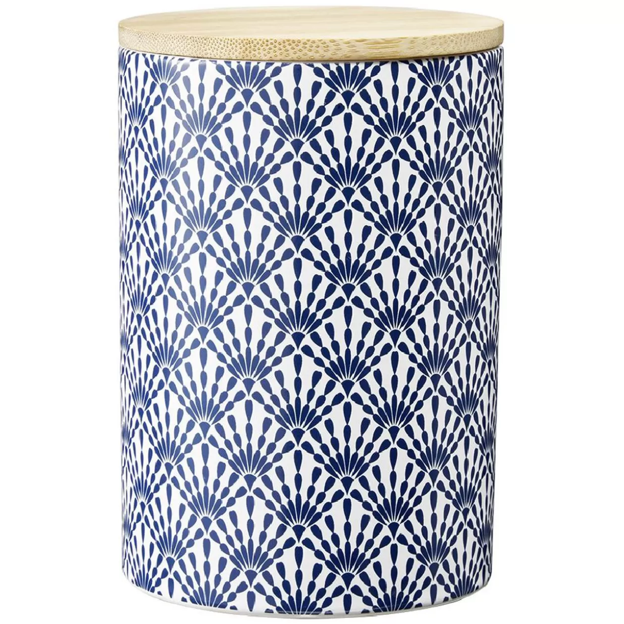 Gifi Pot en céramique à motif bleu avec couvercle en bois H14 cm< Conservation Alimentaire