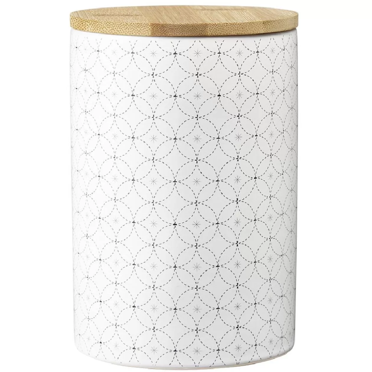 Gifi Pot en céramique blanc à motif gris avec couvercle en bois H14 cm< Conservation Alimentaire