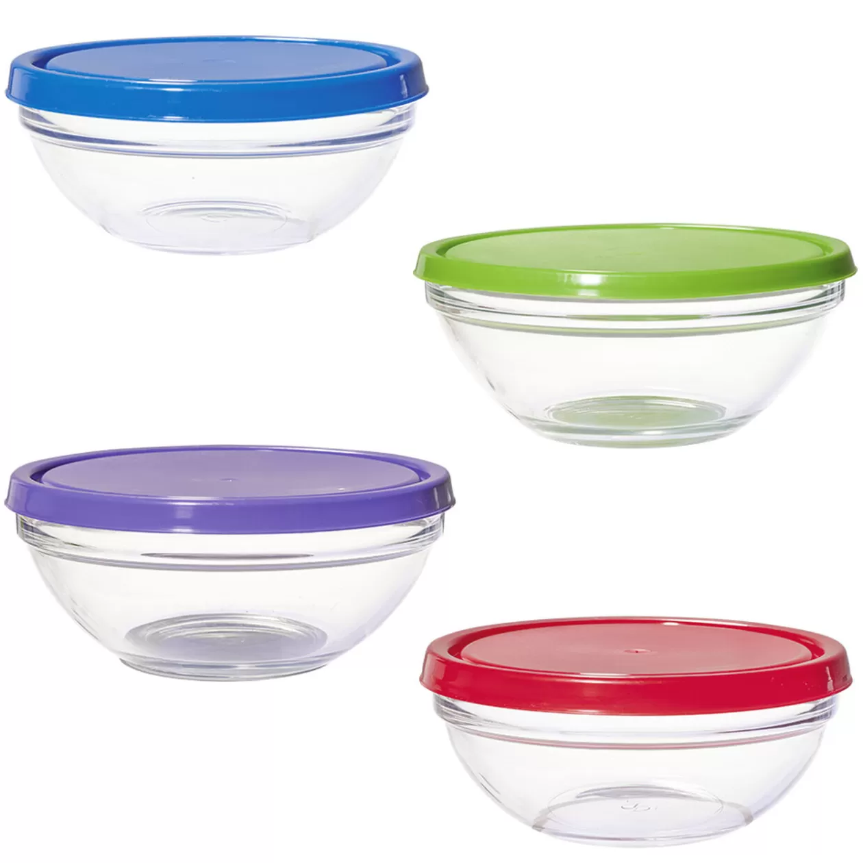 Saladier en verre x4 avec couvercle>Gifi Outlet