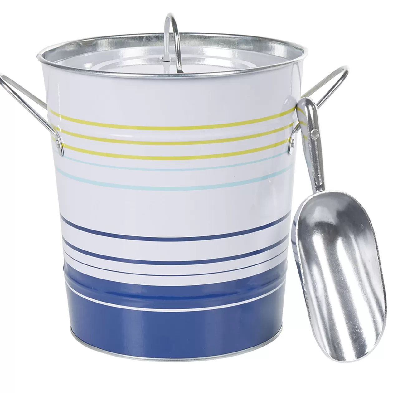 Seau à glaçons blanc rayure bleu jaune>Gifi Outlet