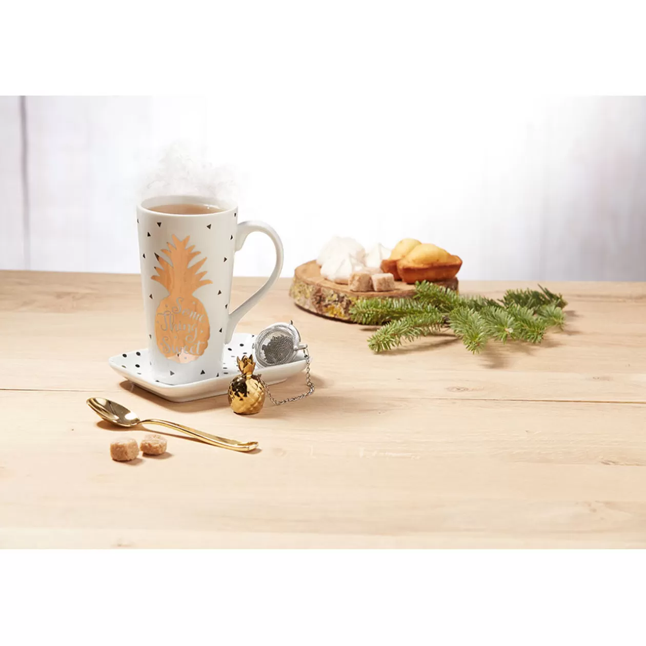 Gifi Service à thé tasse ananas doré plateau et infuseur< Vaisselle Et Accessoires De Table