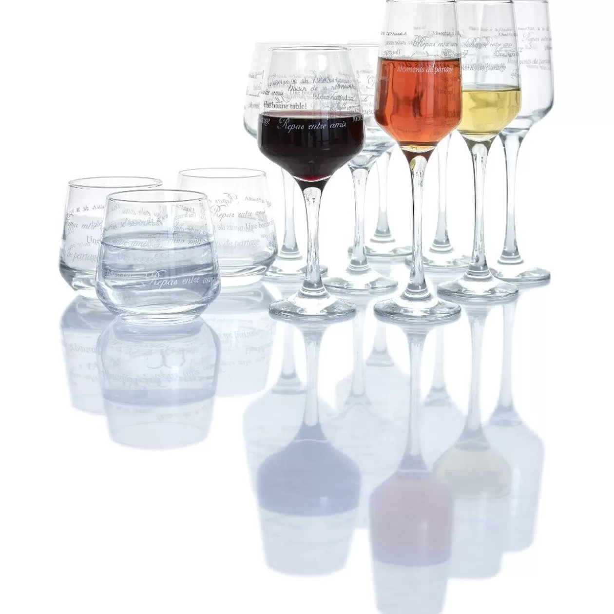 Service à verre transparent avec inscriptions phrases x12>Gifi Discount