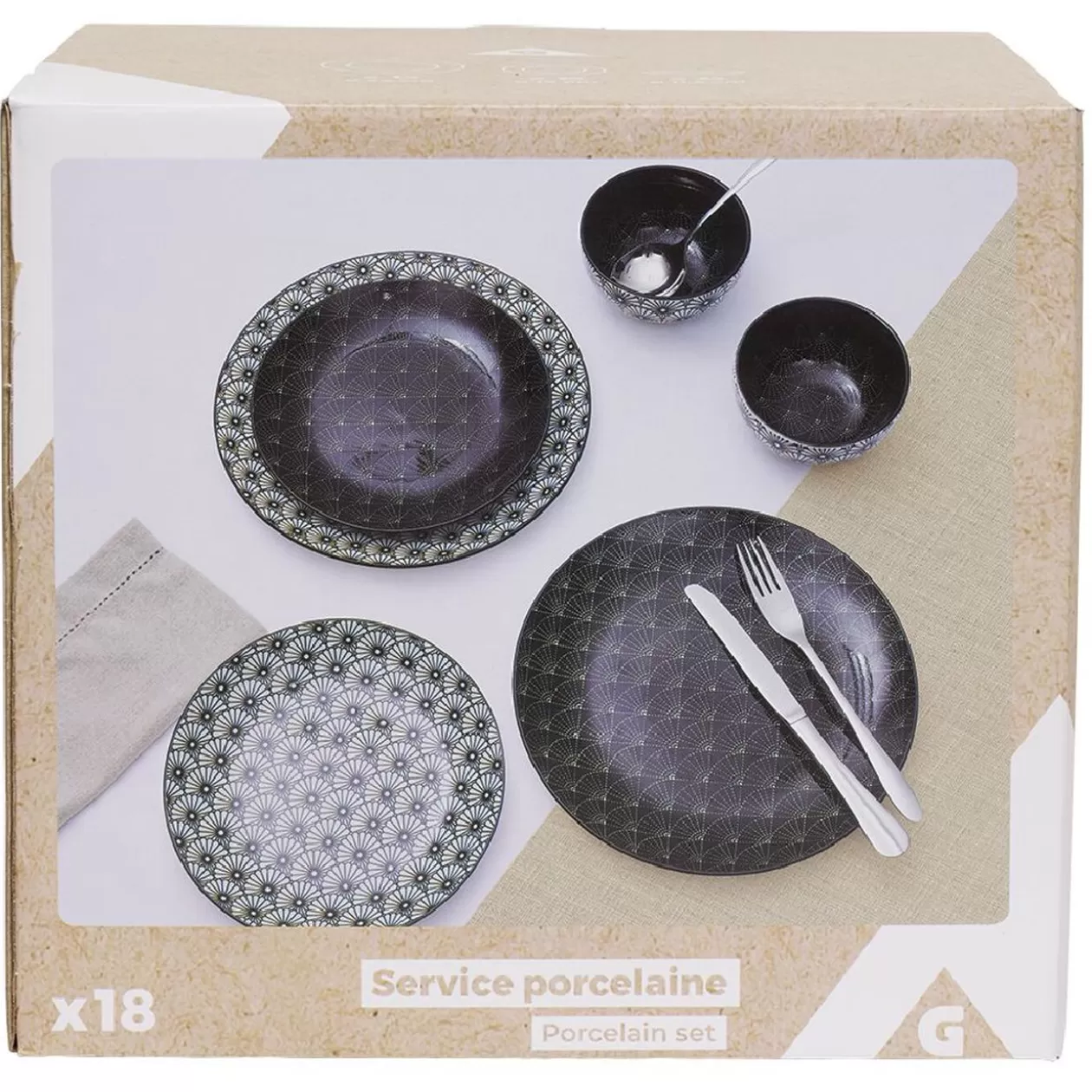 Gifi Service en porcelaine motif noir et blanc 18 pièces< Vaisselle Et Accessoires De Table