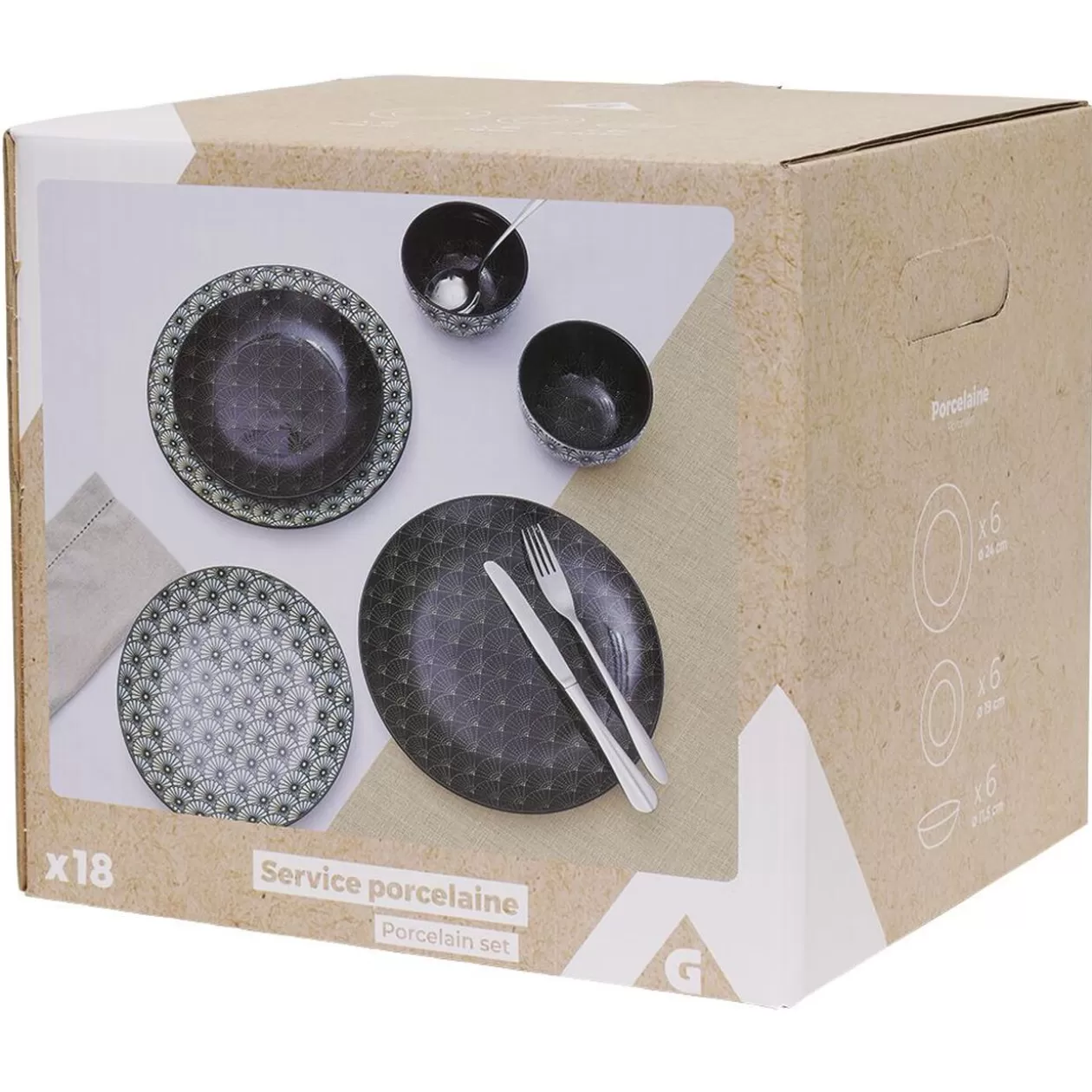 Gifi Service en porcelaine motif noir et blanc 18 pièces< Vaisselle Et Accessoires De Table