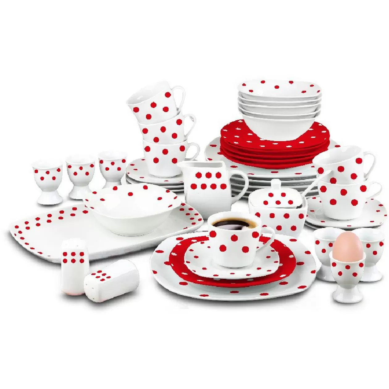 Gifi Service vaisselle porcelaine rouge et blanc à pois< Vaisselle Et Accessoires De Table