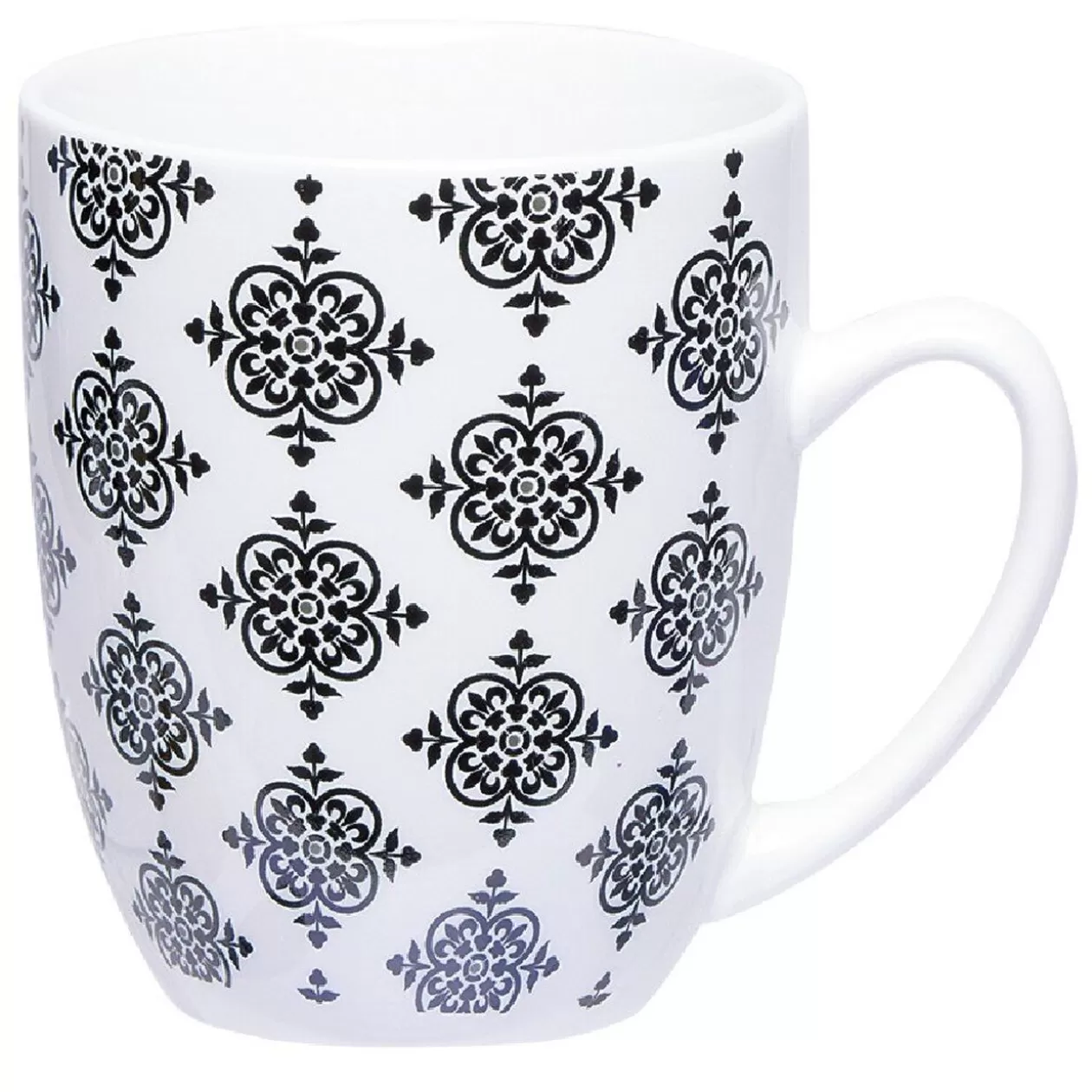 Gifi Set 4 mugs décor arabesque noir et blanc et support en bambou< Vaisselle Et Accessoires De Table