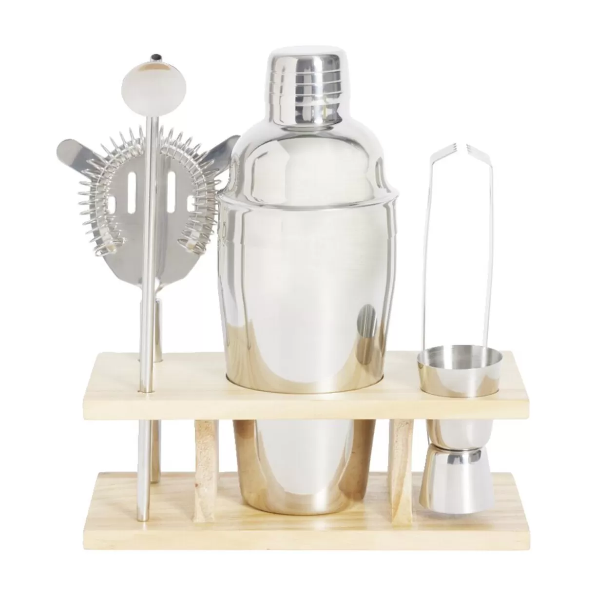 Gifi Set à cocktail acier avec support bois 6 pièces< Vaisselle Et Accessoires De Table