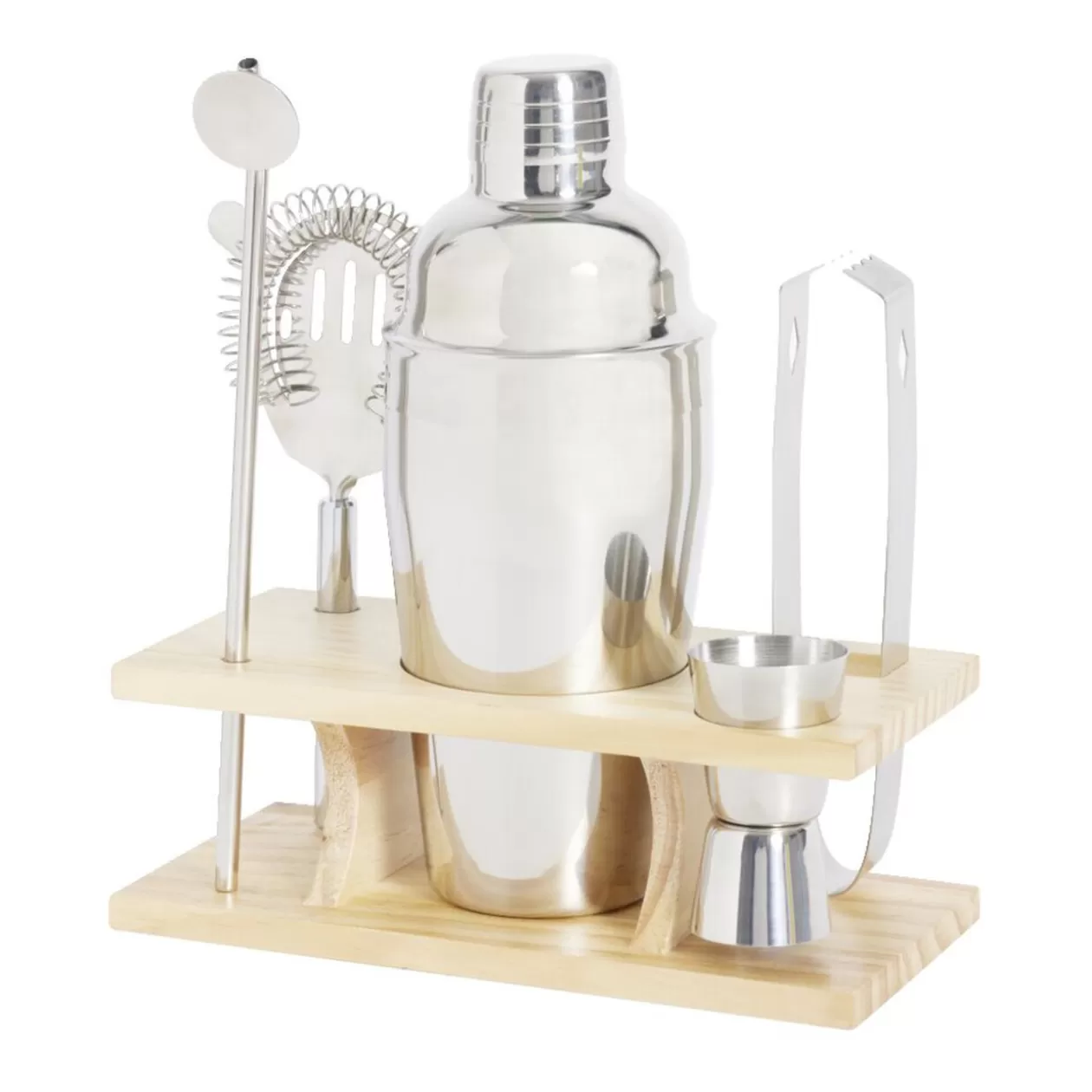 Gifi Set à cocktail acier avec support bois 6 pièces< Vaisselle Et Accessoires De Table