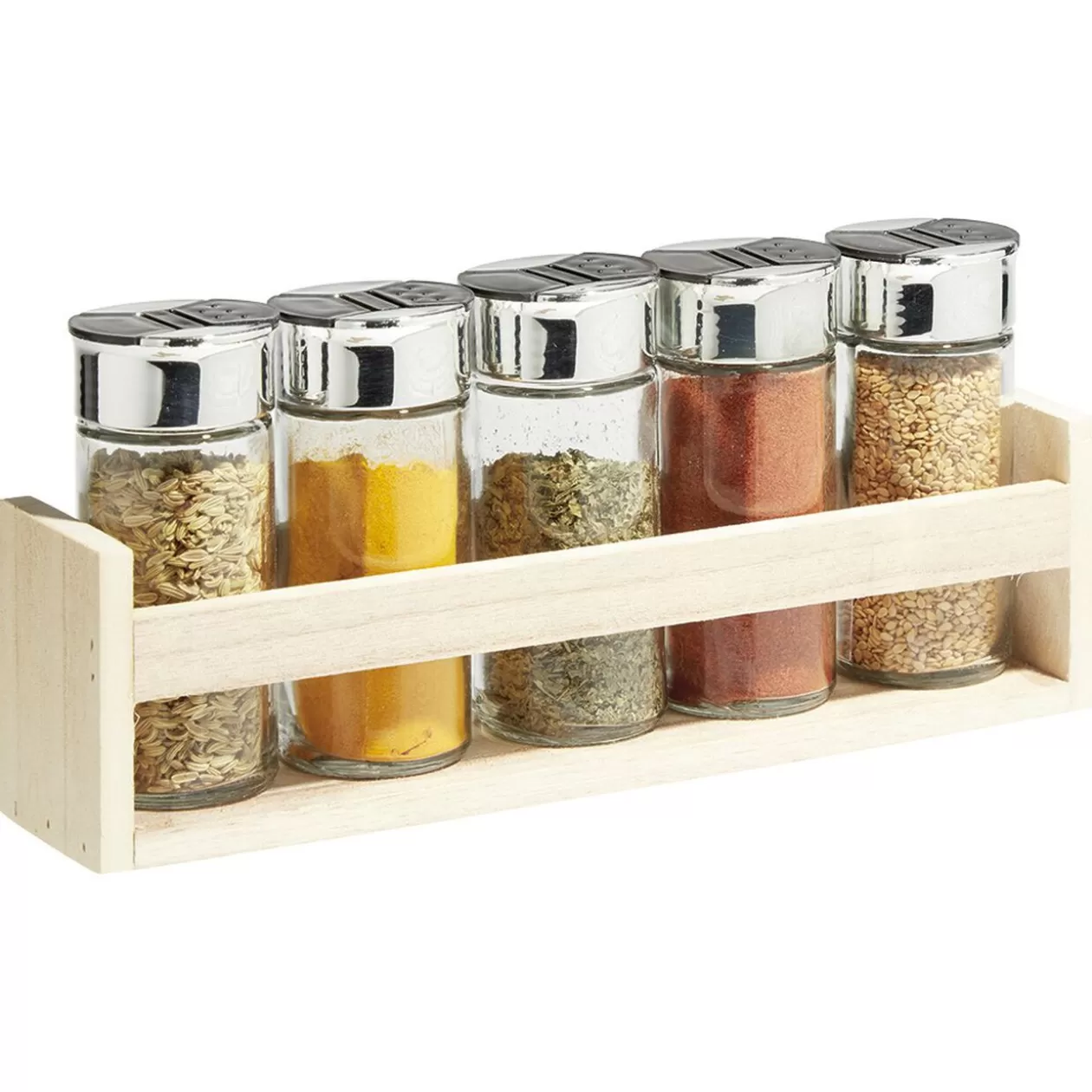 Gifi Support à épices en bois avec pot en verre x5< Préparation Culinaire