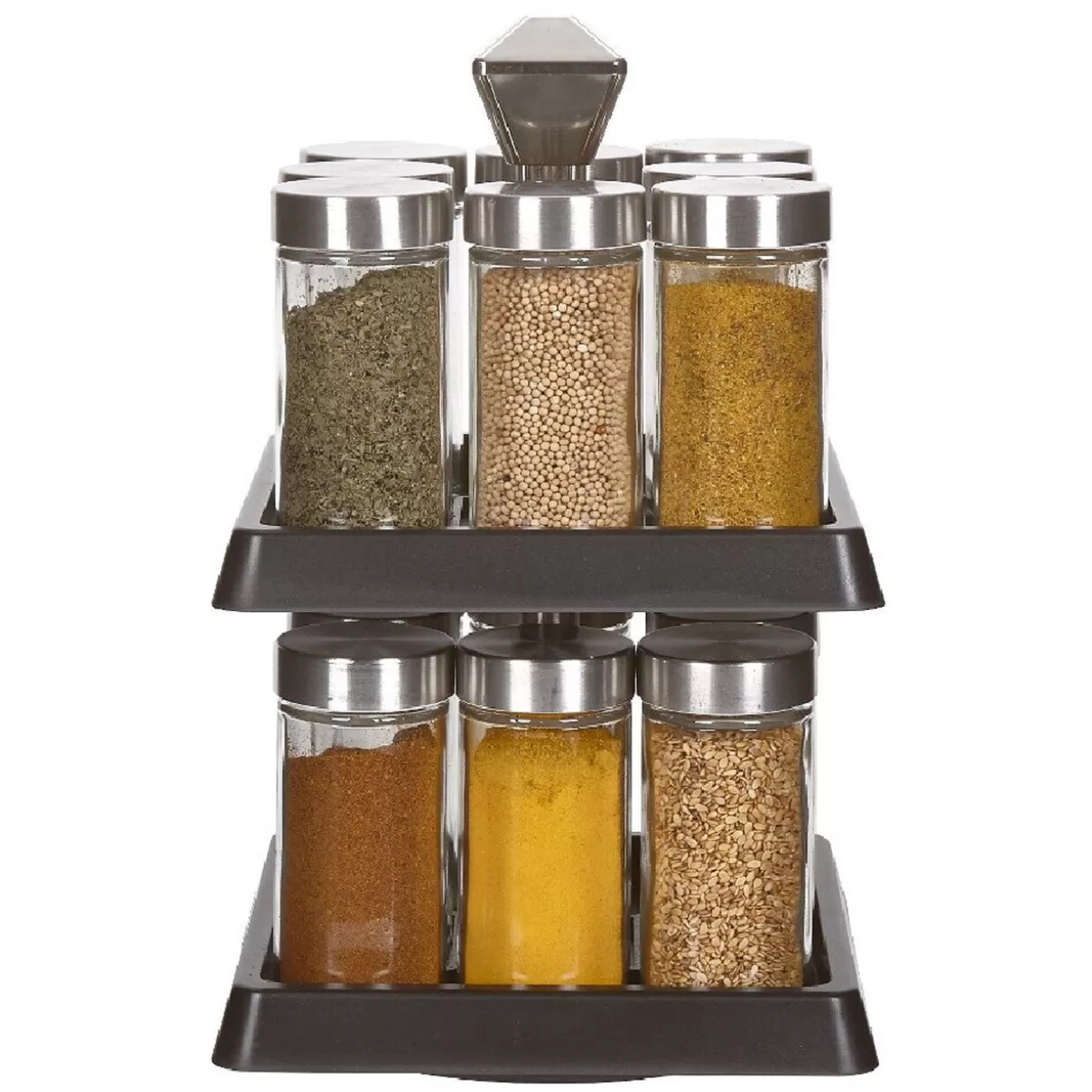 Gifi Support à épices noir 16 bocaux en verre et inox 2 étages< Rangement De Cuisine