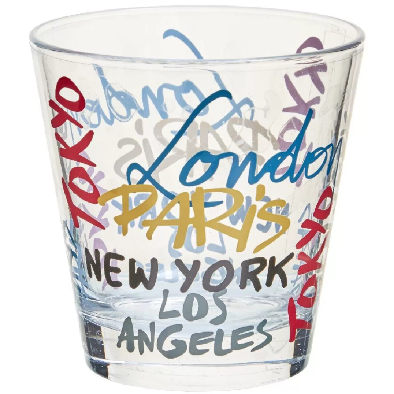 Gifi Verre gobelet transparent déco cities multicolore x 3< Vaisselle Et Accessoires De Table
