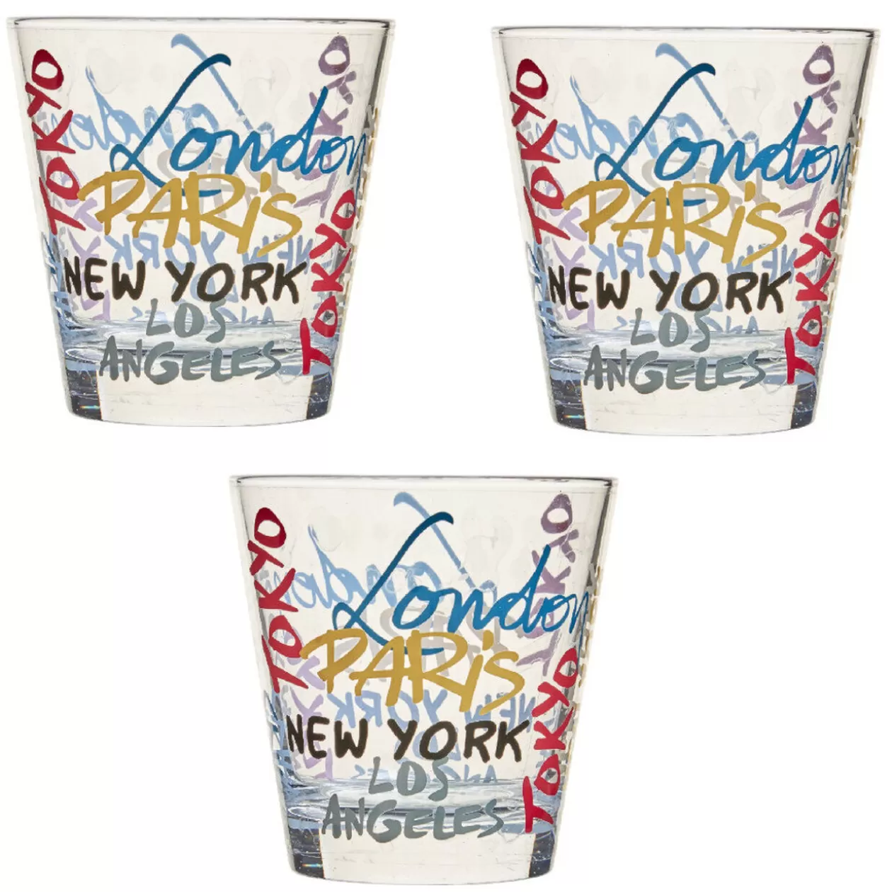 Gifi Verre gobelet transparent déco cities multicolore x 3< Vaisselle Et Accessoires De Table
